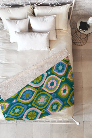 Jenean Morrison Ogee Floral Blue Fleece Throw Blanket