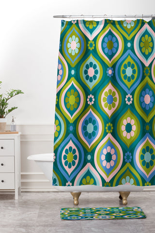 Jenean Morrison Ogee Floral Blue Shower Curtain And Mat