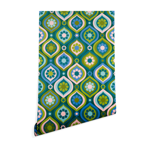 Jenean Morrison Ogee Floral Blue Wallpaper