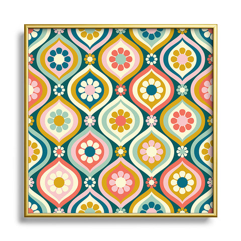 Jenean Morrison Ogee Floral Multicolor Metal Square Framed Art Print