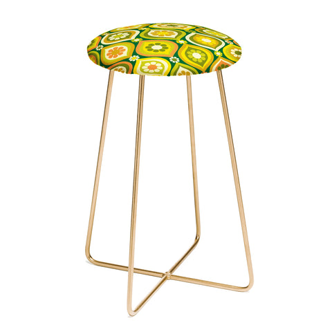 Jenean Morrison Ogee Floral Orange and Green Counter Stool