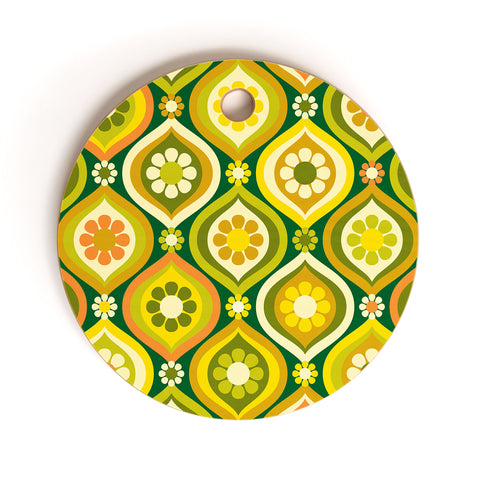 Jenean Morrison Ogee Floral Orange and Green Cutting Board Round