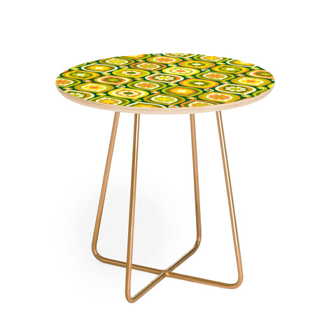 Jenean Morrison Ogee Floral Orange and Green Round Side Table