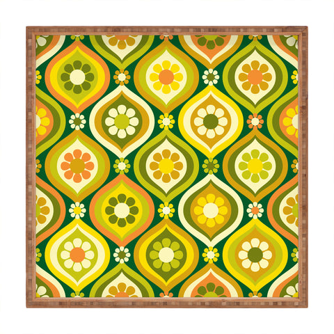 Jenean Morrison Ogee Floral Orange and Green Square Tray