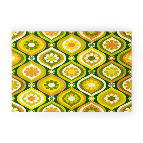 Jenean Morrison Ogee Floral Orange and Green Welcome Mat