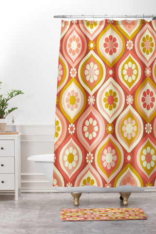 Jenean Morrison Ogee Floral Pink Shower Curtain And Mat
