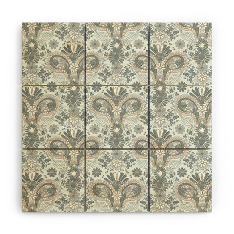 Jenean Morrison Paisley Damask Blue Wood Wall Mural