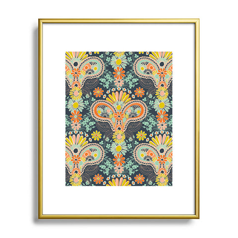 Jenean Morrison Paisley Damask in Navy Metal Framed Art Print