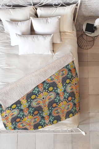 Jenean Morrison Paisley Damask in Navy Fleece Throw Blanket