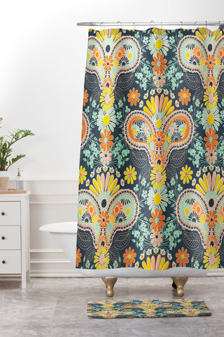 Jenean Morrison Paisley Damask in Navy Shower Curtain And Mat