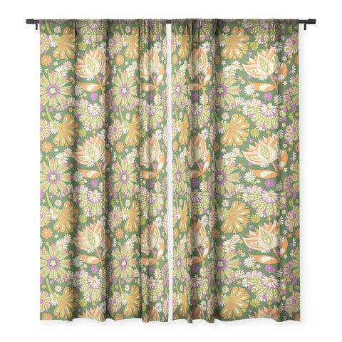 Jenean Morrison Perennial Garden Green Sheer Window Curtain