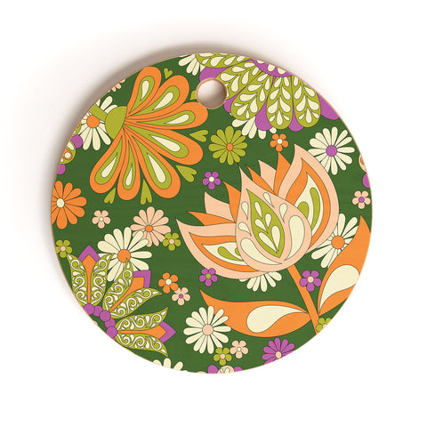 Jenean Morrison Perennial Garden Green Cutting Board Round