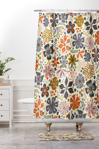 Jenean Morrison Petal Pop in Blue Shower Curtain And Mat