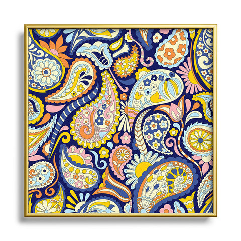 Jenean Morrison Pretty Paisley in Blue Metal Square Framed Art Print