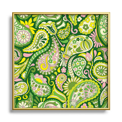 Jenean Morrison Pretty Paisley in Green Metal Square Framed Art Print