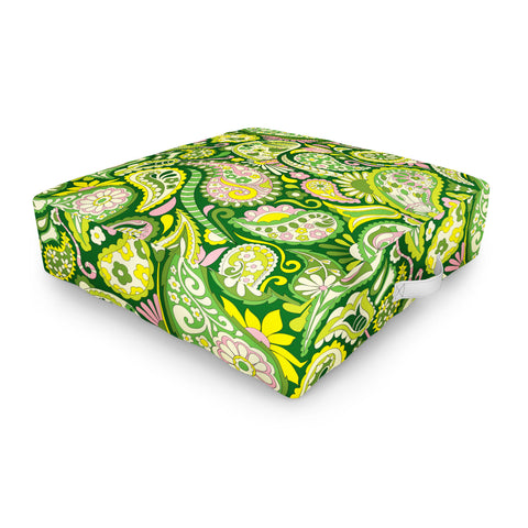 Jenean Morrison Pretty Paisley in Green Outdoor Floor Cushion