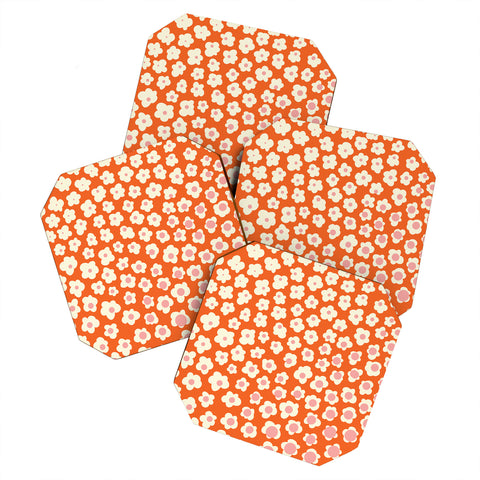 Jenean Morrison Sunny Side Floral in Orange Coaster Set