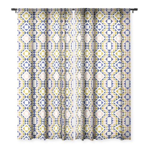 Jenean Morrison Top Stitched Quilt Blue Sheer Window Curtain