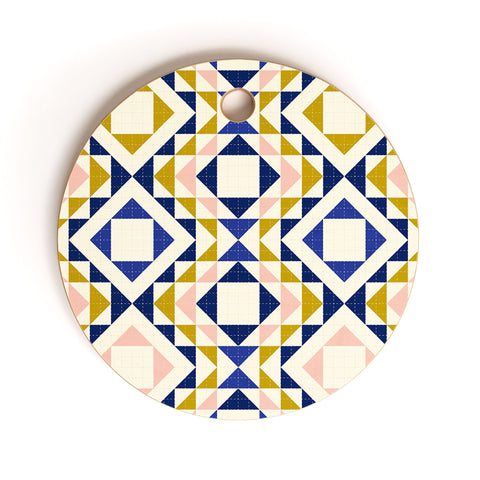 Jenean Morrison Top Stitched Quilt Blue Cutting Board Round