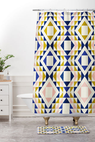 Jenean Morrison Top Stitched Quilt Blue Shower Curtain And Mat