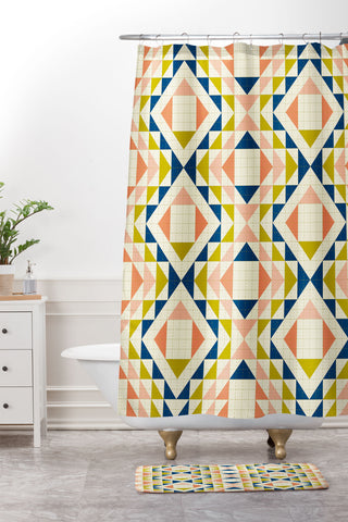 Jenean Morrison Top Stitched Quilt Coral Shower Curtain And Mat