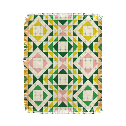 Jenean Morrison Top Stitched Quilt Green Throw Blanket