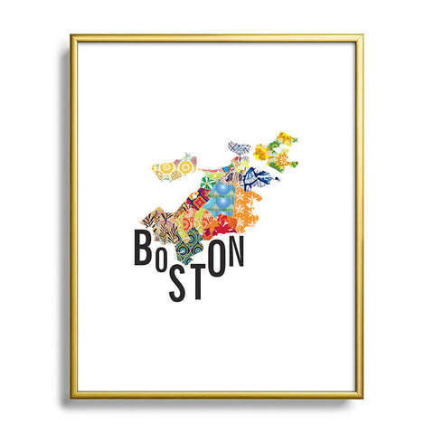 Jennifer Hill Boston Map Metal Framed Art Print