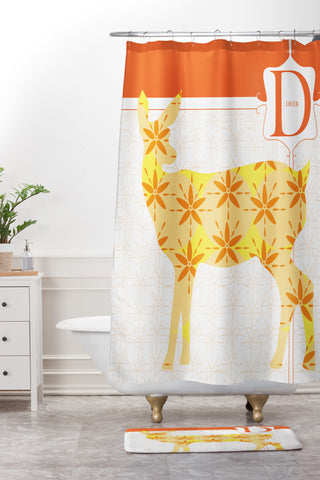 Jennifer Hill Deer Floret Shower Curtain And Mat