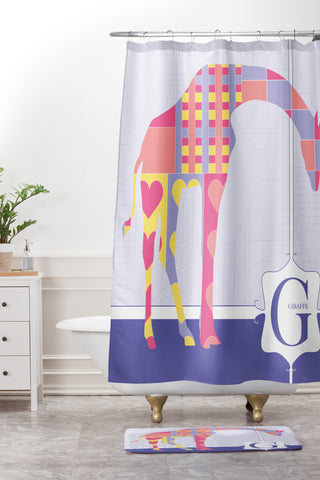 Jennifer Hill Miss Giraffe Shower Curtain And Mat