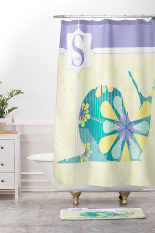 Jennifer Hill Miss Snail Shower Curtain And Mat
