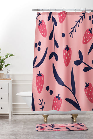 Jenny Chang-Rodriguez Strawberries I Shower Curtain And Mat