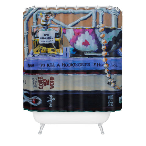 Jenny Grumbles Library No 5 Shower Curtain