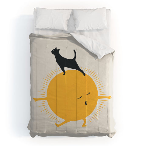 Jimmy Tan Good Meowing 9 yoga warrior II Comforter