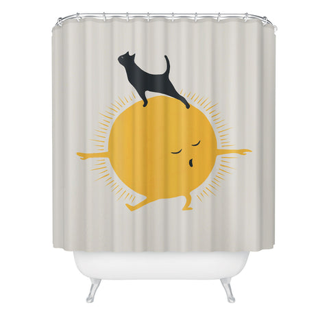 Jimmy Tan Good Meowing 9 yoga warrior II Shower Curtain