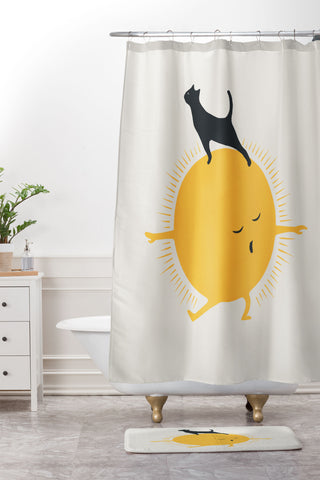 Jimmy Tan Good Meowing 9 yoga warrior II Shower Curtain And Mat