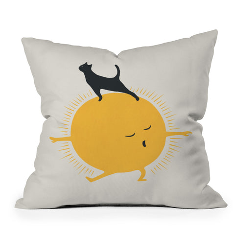 Jimmy Tan Good Meowing 9 yoga warrior II Throw Pillow