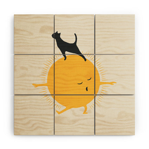 Jimmy Tan Good Meowing 9 yoga warrior II Wood Wall Mural