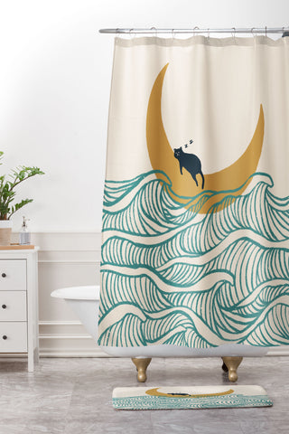 Jimmy Tan Good Night Meow 1 Shower Curtain And Mat