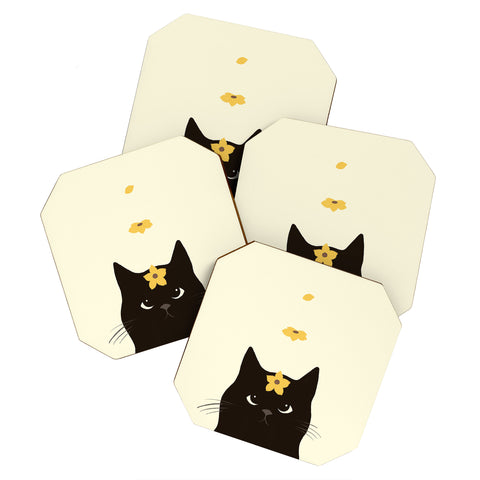 Jimmy Tan Hidden cat 20 spring yellow Coaster Set