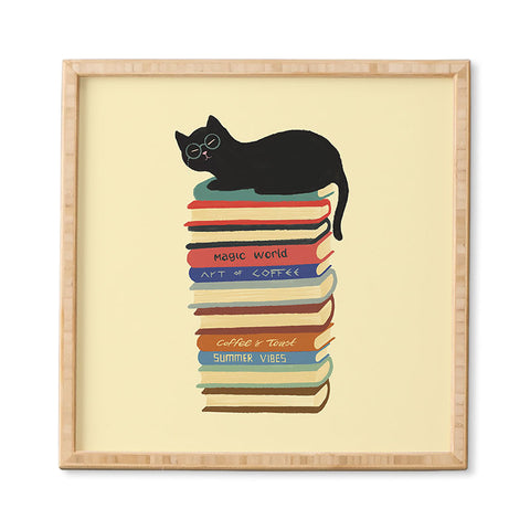 Jimmy Tan Hidden cat 31 reading books Framed Wall Art