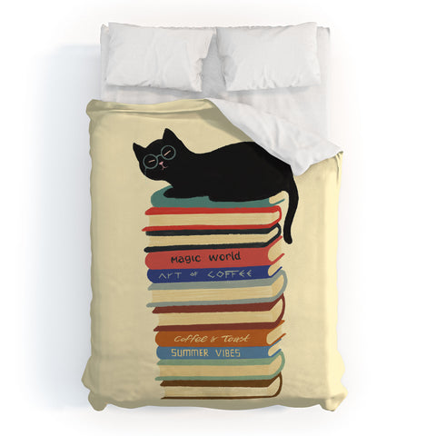 Jimmy Tan Hidden cat 31 reading books Duvet Cover