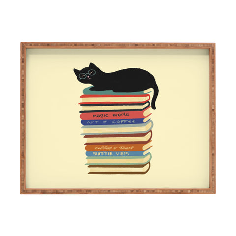 Jimmy Tan Hidden cat 31 reading books Rectangular Tray