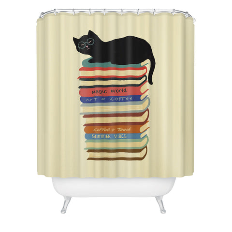Jimmy Tan Hidden cat 31 reading books Shower Curtain