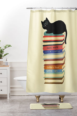 Jimmy Tan Hidden cat 31 reading books Shower Curtain And Mat
