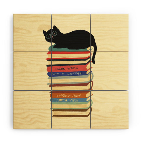 Jimmy Tan Hidden cat 31 reading books Wood Wall Mural