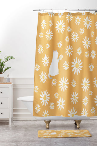 Jimmy Tan Hidden cat 44 flowers fall Shower Curtain And Mat