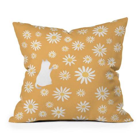 Jimmy Tan Hidden cat 44 flowers fall Throw Pillow