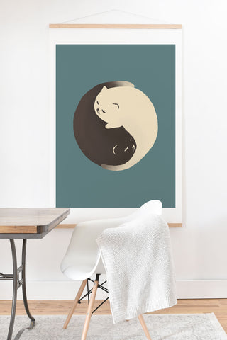 Jimmy Tan Hidden cat 9 blue yin yang Art Print And Hanger