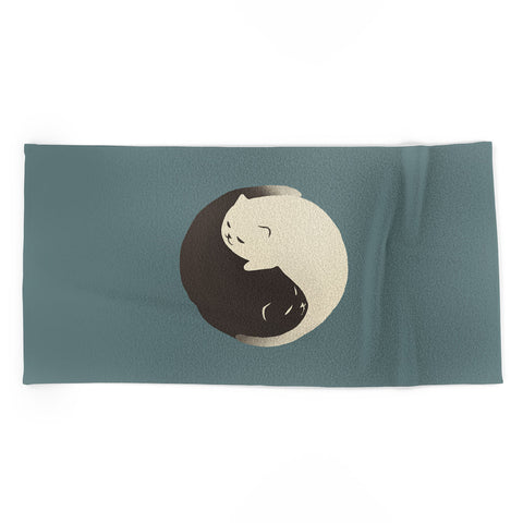 Jimmy Tan Hidden cat 9 blue yin yang Beach Towel