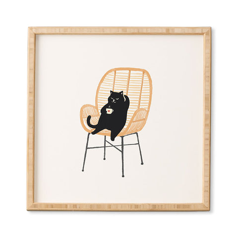 Jimmy Tan Lazy cat 2 enjoying coffee Framed Wall Art